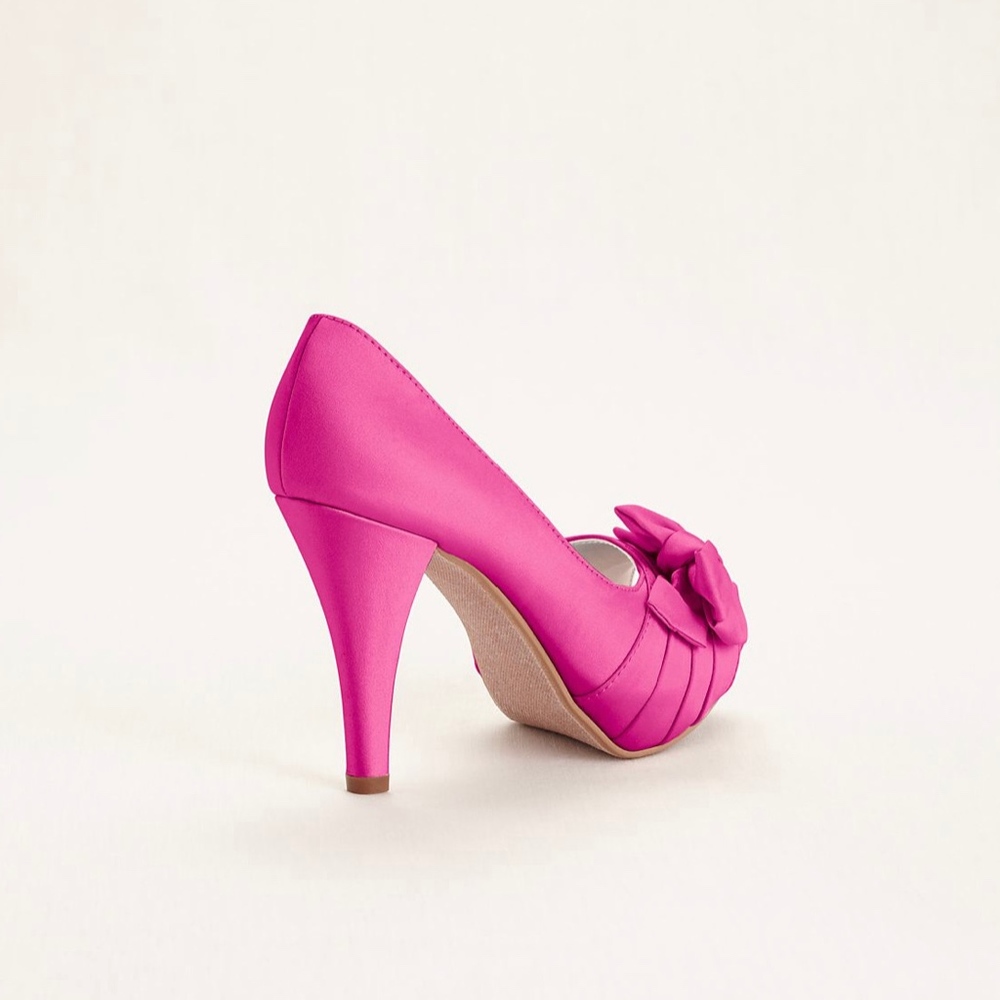 Satin Peep Toe Platform High Heel with Bow Detail - Picture 3 of 4